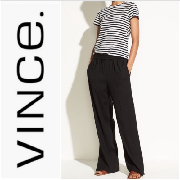 Vince Pants - NWT Vince Wide Leg Pull-on Black Crepe Pants Sz S